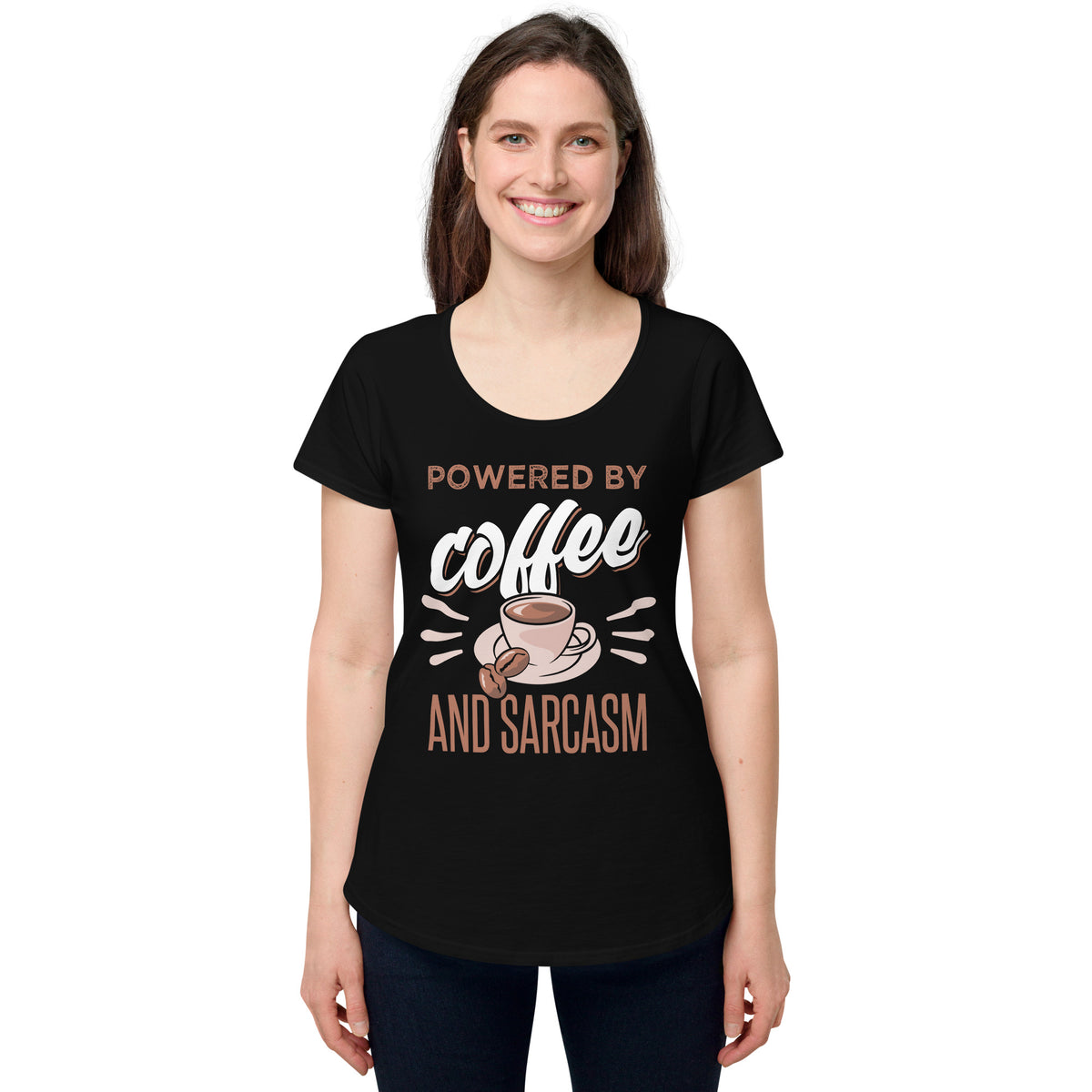 Powered by Coffee and Sarcasm, Women’s round neck tee