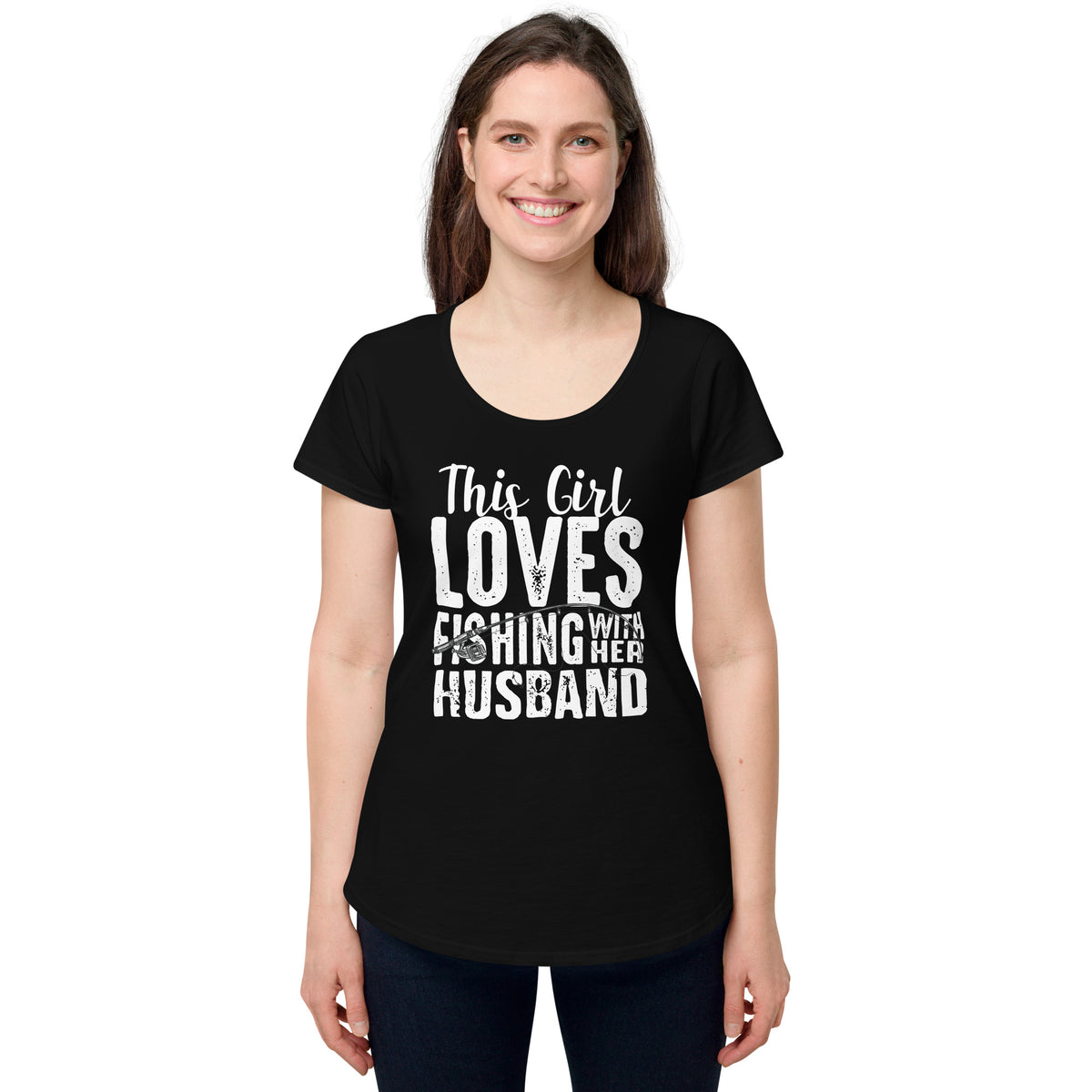 This girl loves fishing with her husband, Women’s round neck tee