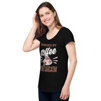 Load image into Gallery viewer, Powered by Coffee and Sarcasm, Women’s round neck tee
