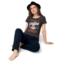 Load image into Gallery viewer, Powered by Coffee and Sarcasm, Women’s round neck tee
