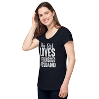 Load image into Gallery viewer, This girl loves fishing with her husband, Women’s round neck tee
