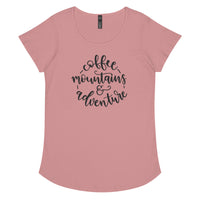 Load image into Gallery viewer, Coffee, mountains &amp; adventure, Women’s round neck tee
