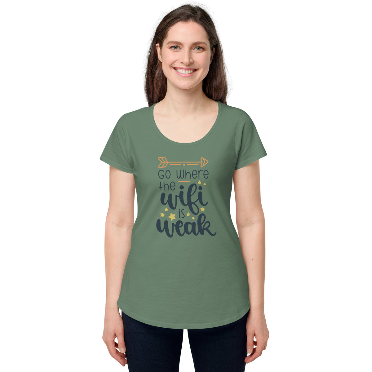 Go where the Wi-Fi is weak, Women’s round neck tee