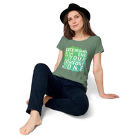 Load image into Gallery viewer, Life begins at the end of your comfort zone, Women’s round neck tee
