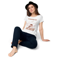 Load image into Gallery viewer, Powered by Coffee and Sarcasm, Women’s round neck tee
